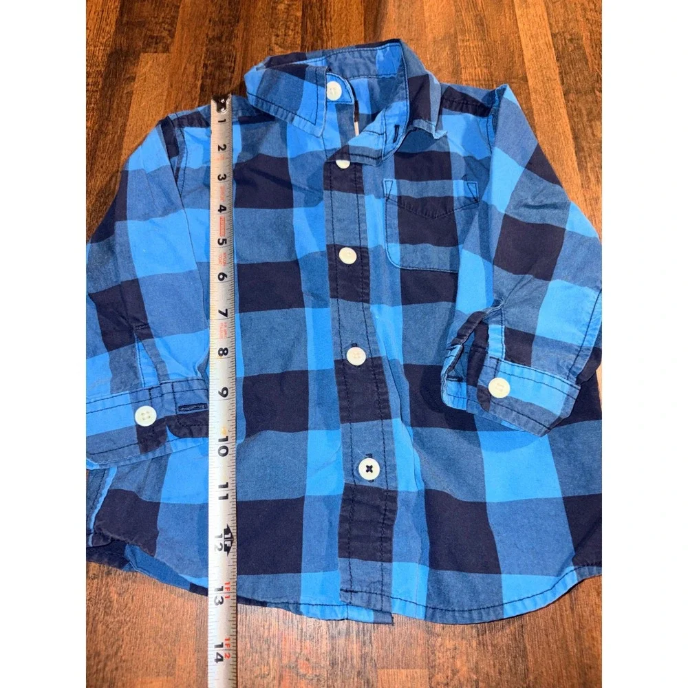 OshKosh Bgosh Boys Blue Buffalo Plaid Button Down‎ Shirt 18 M Cotton Long Slv